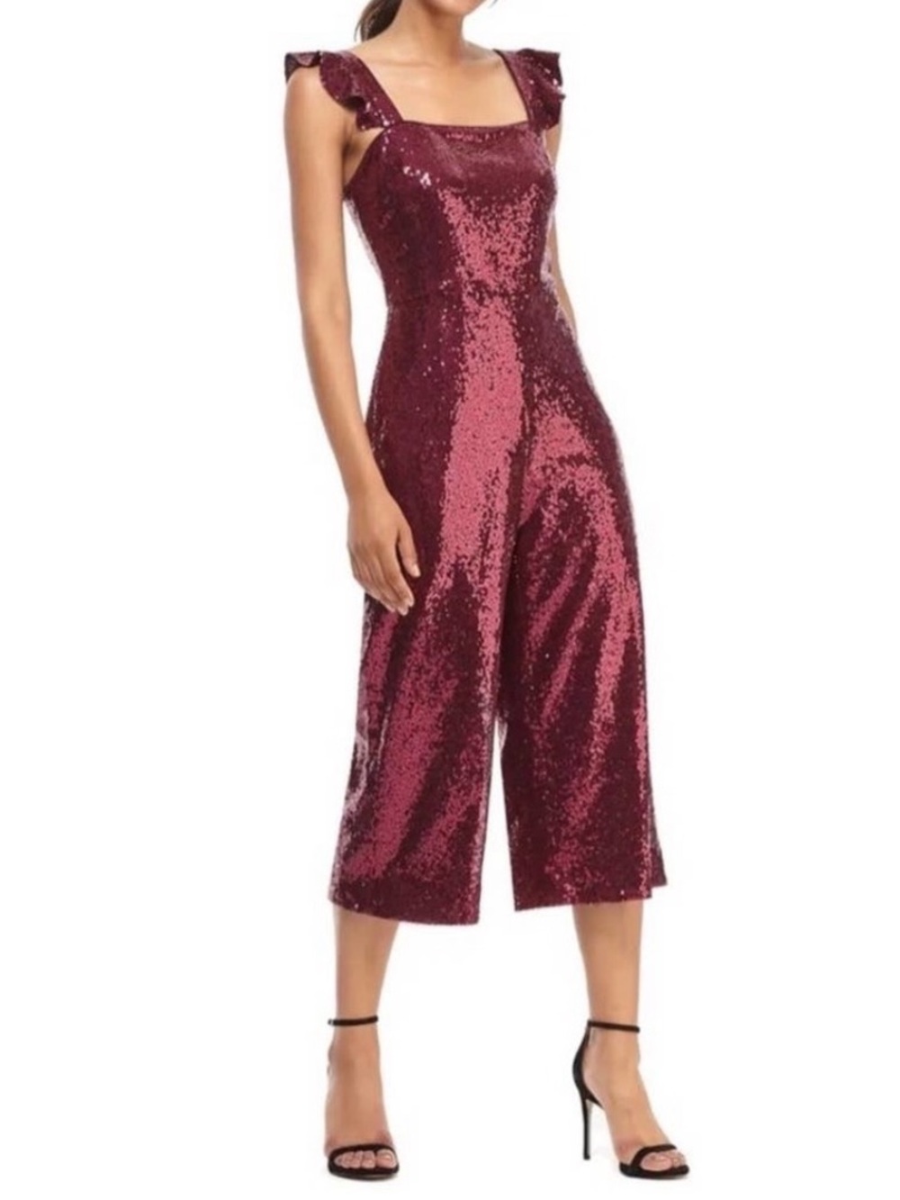 Gal Meets Glam Casey Sequin Plum Jumpsuit Size 6